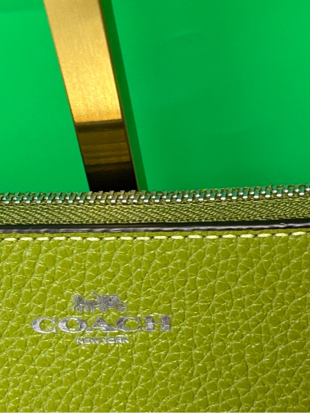 COACH Pebbled Leather Wristlet in Lime Green - Picture 7 of 14